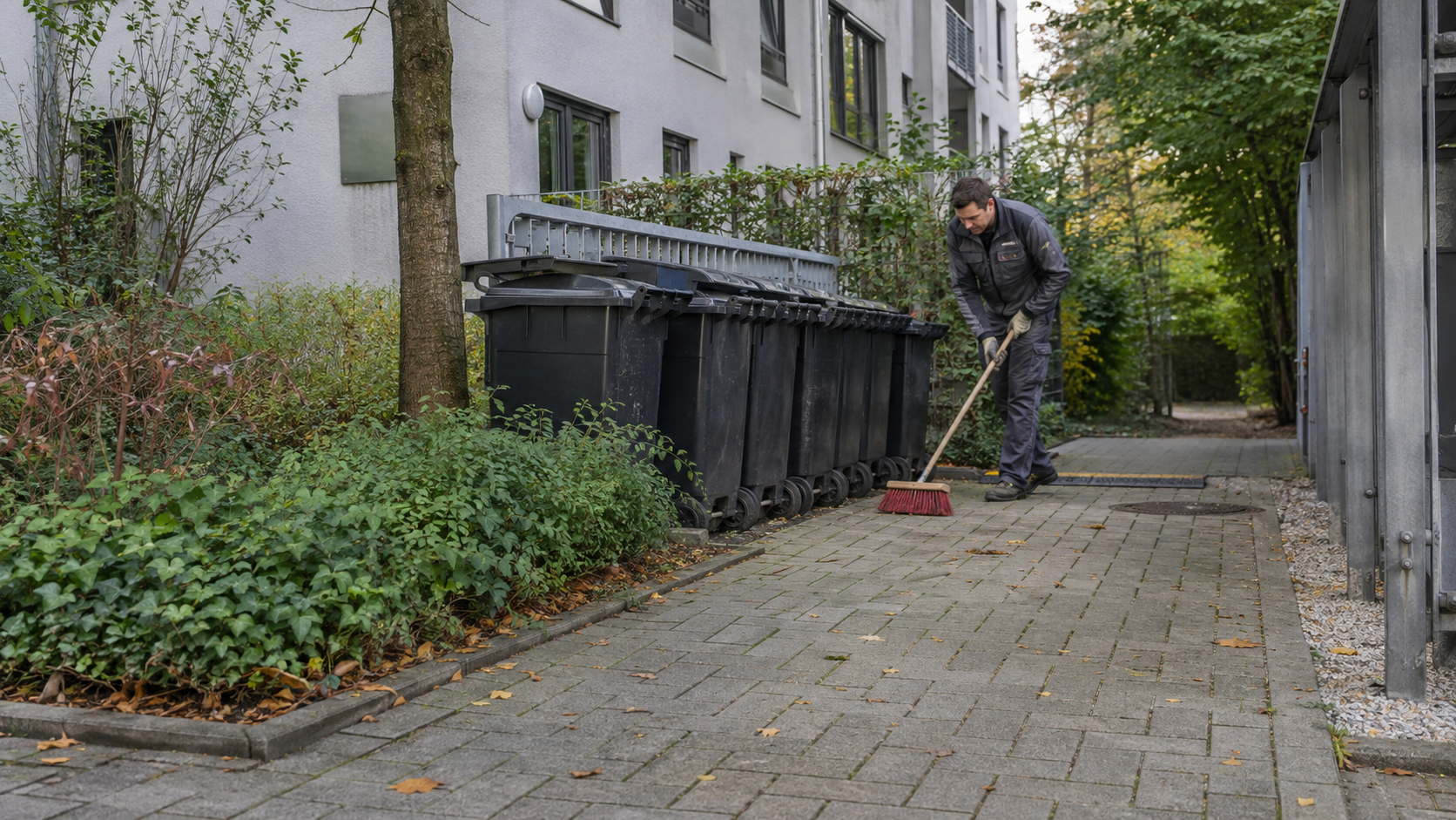Kehr- und Laubarbeiten im Rahmen eines Hausmeisterservice in Bochum