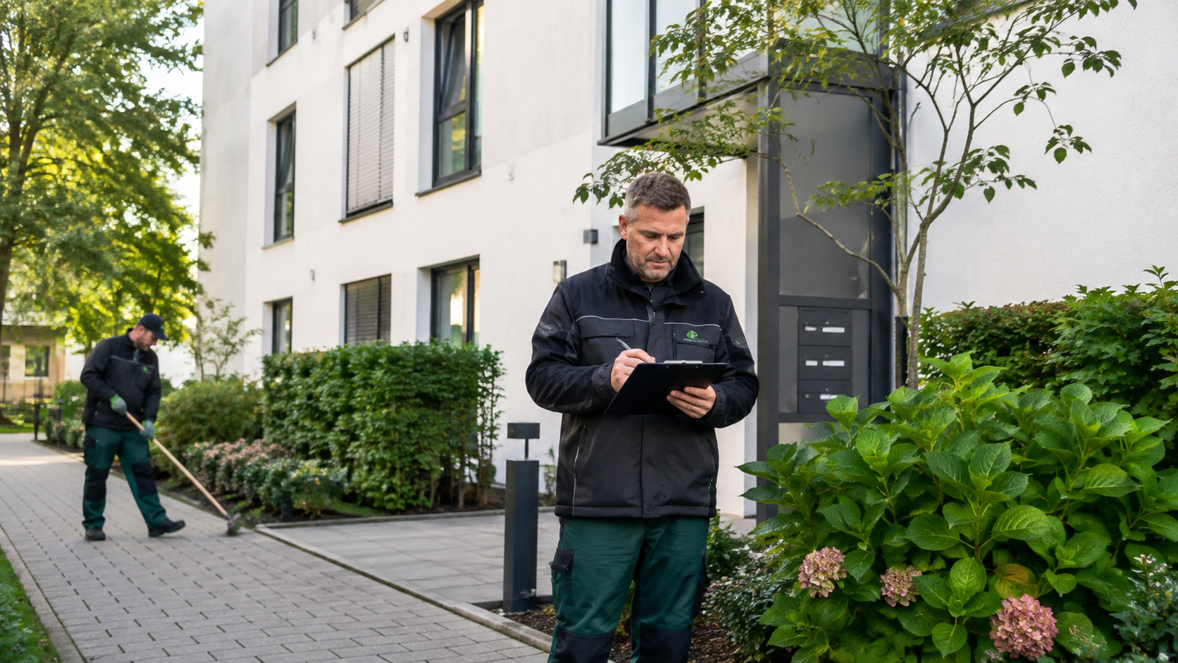 Hausmeisterservice bei einer Objekt- und Außenkontrolle an einer Immobilie in Bochum