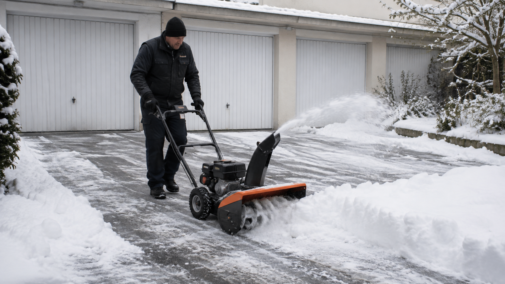 Winterdienst auf einer Einfahrt und Garagenzufahrt in Bochum