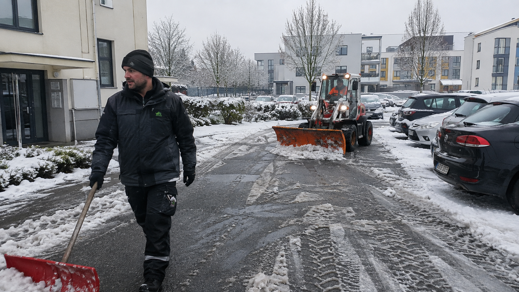 Geräumter Parkplatz und Hoffläche im Winterdienst in Bochum